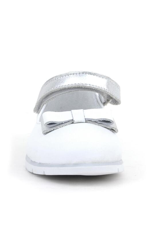 Rakerplus Genuine Leather White Girls' Ballet Flats with Silver Bow and Velcro Closure - 3