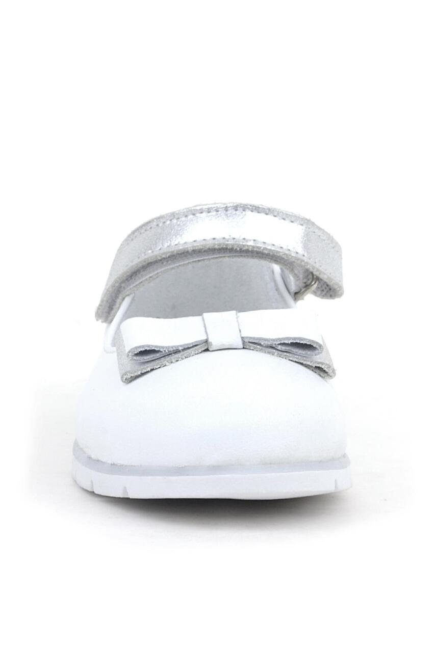 Rakerplus Genuine Leather White Girls' Ballet Flats with Silver Bow and Velcro Closure - 3