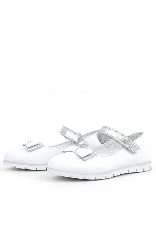 Rakerplus Genuine Leather White Girls' Ballet Flats with Silver Bow and Velcro Closure - 4
