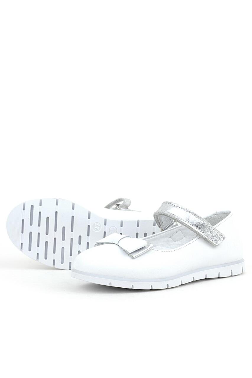 Rakerplus Genuine Leather White Girls' Ballet Flats with Silver Bow and Velcro Closure - 5