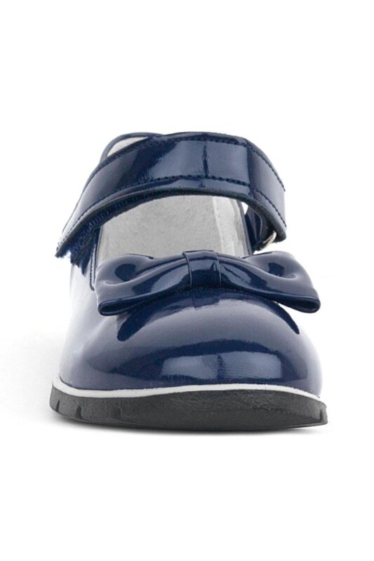 Rakerplus Navy Blue Patent Leather Girls' Ballet Flats with Bow and Velcro Closure - 2