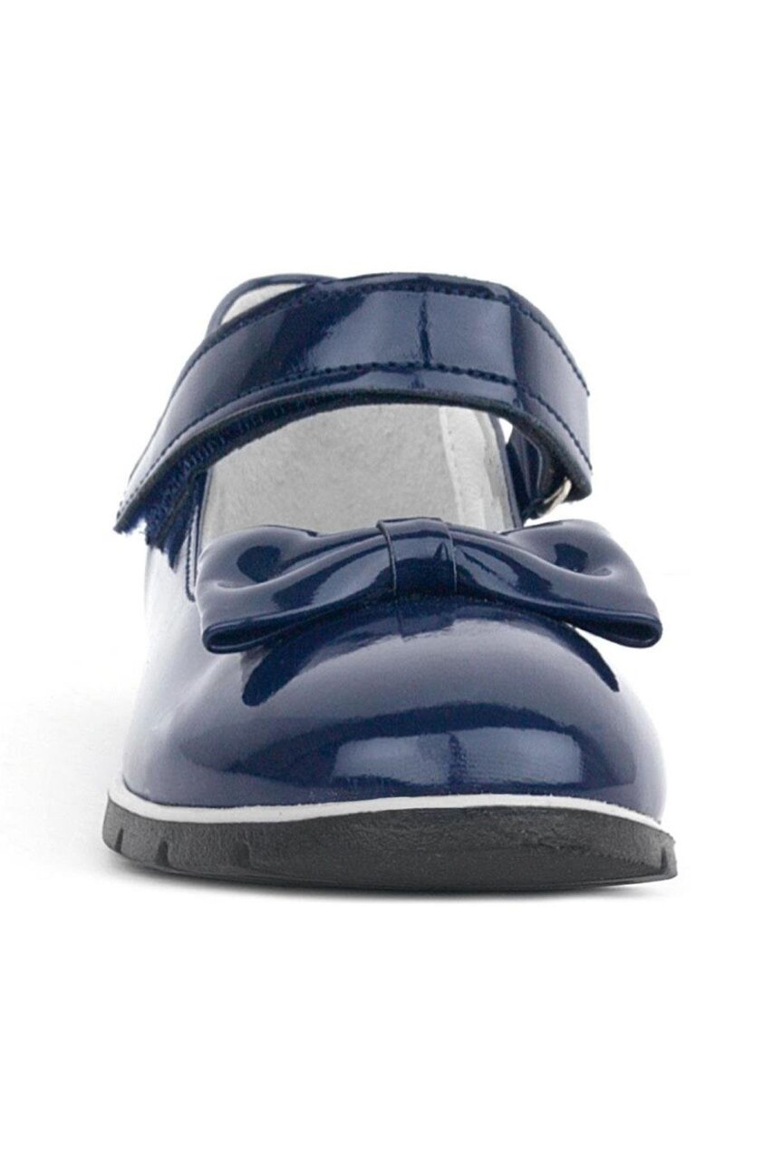 Rakerplus Navy Blue Patent Leather Girls' Ballet Flats with Bow and Velcro Closure - 2