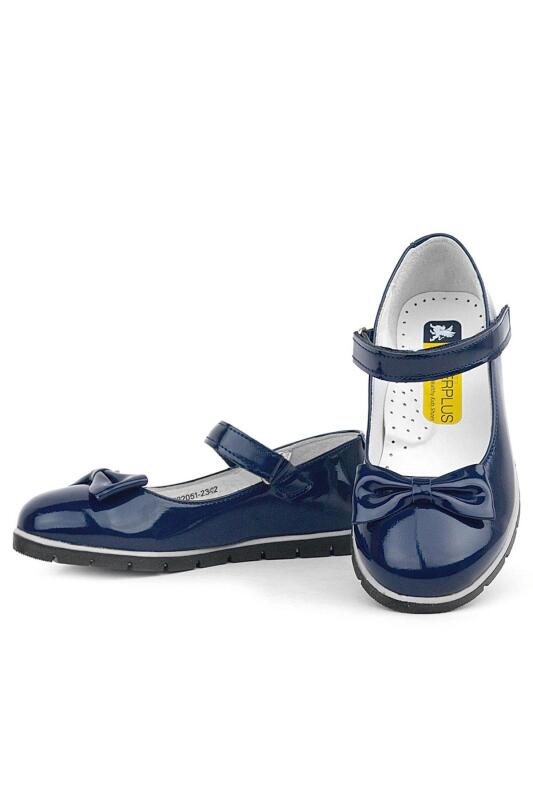 Rakerplus Navy Blue Patent Leather Girls' Ballet Flats with Bow and Velcro Closure - 5