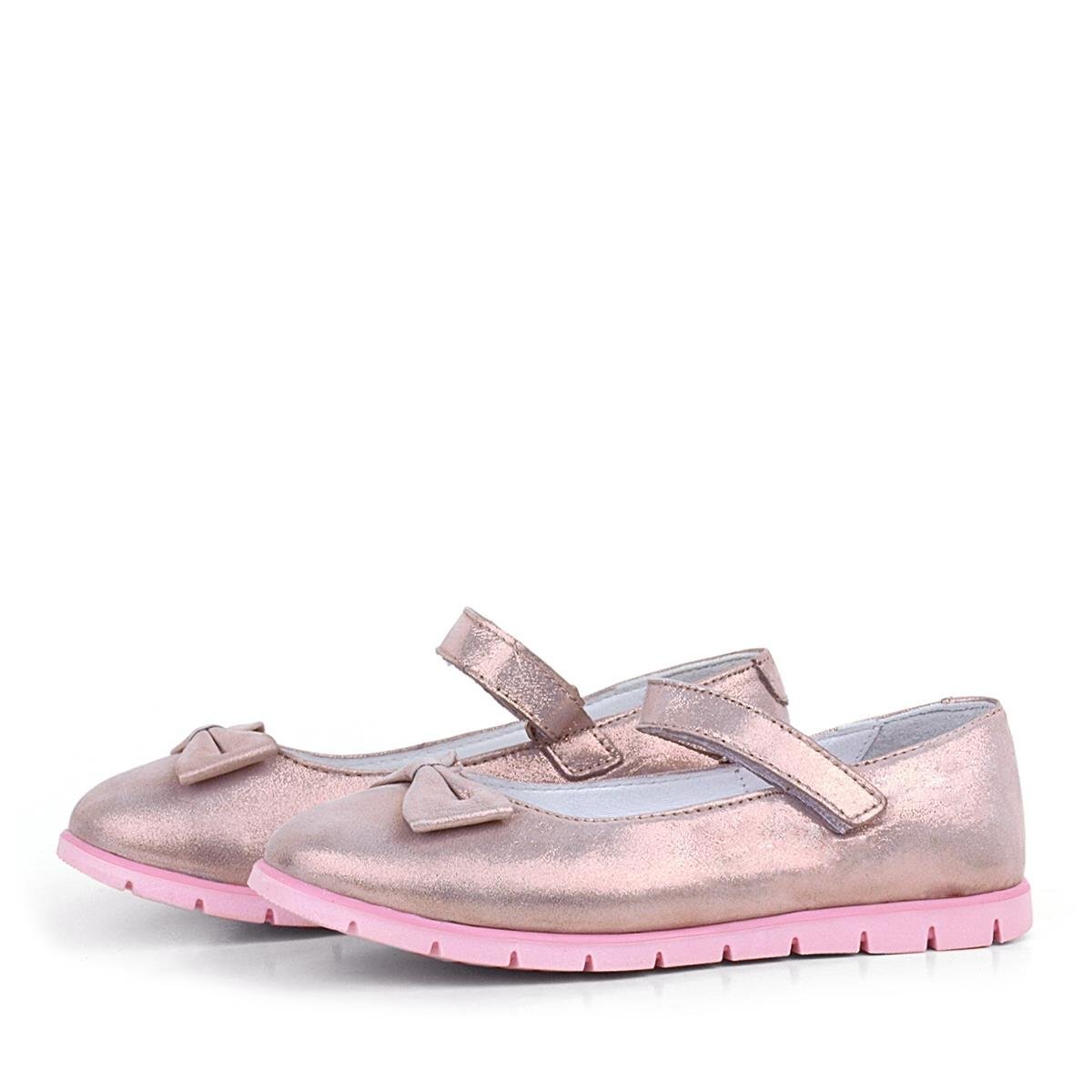 Rakerplus Genuine Leather Pink Glitter Bow Velcro Girls' Ballet Flats - 4