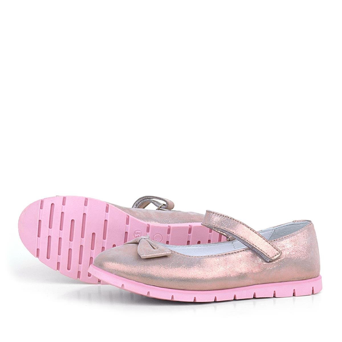 Rakerplus Genuine Leather Pink Glitter Bow Velcro Girls' Ballet Flats - 5