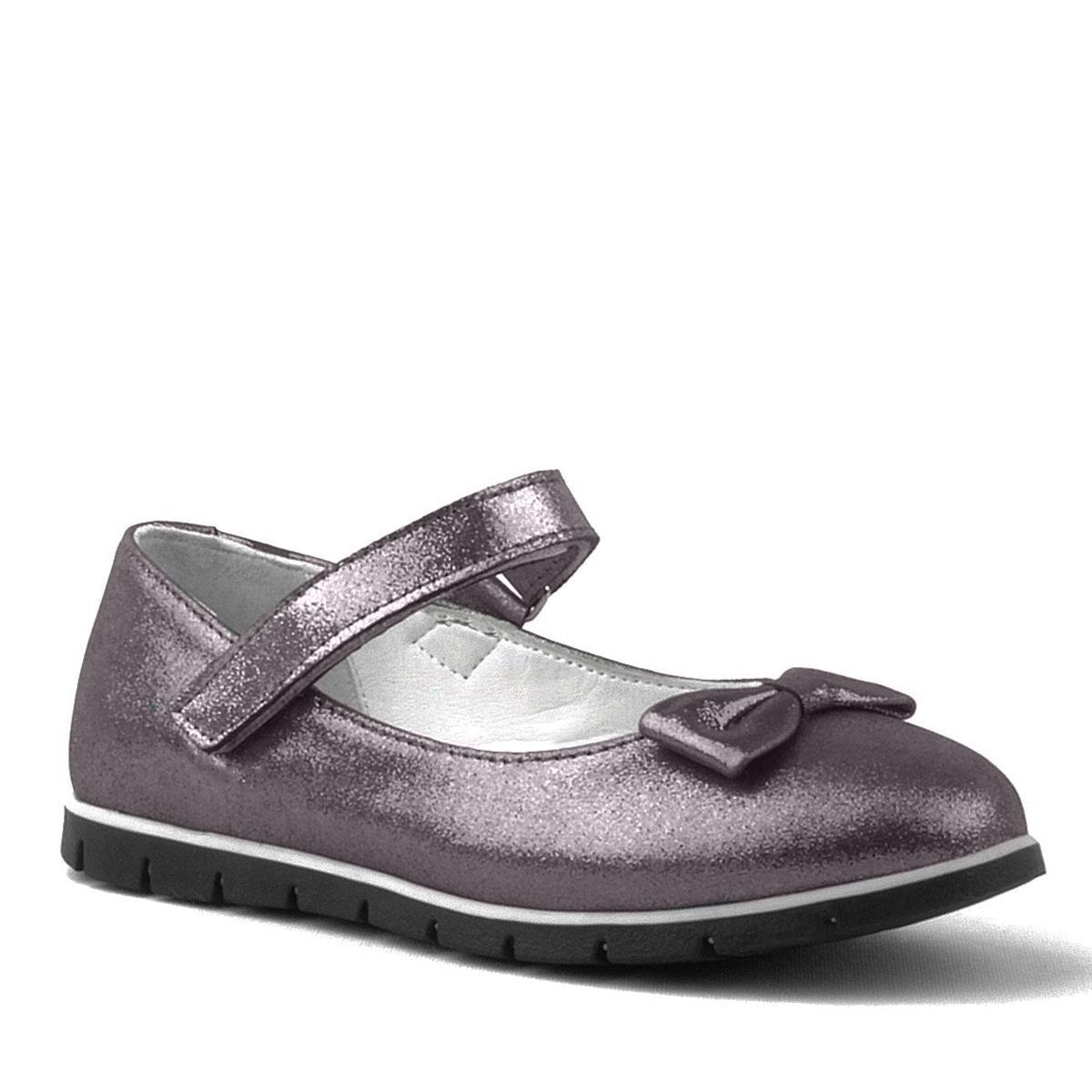 Rakerplus Genuine Leather Platinum Grey Velcro Girls' Ballet Flats - 1