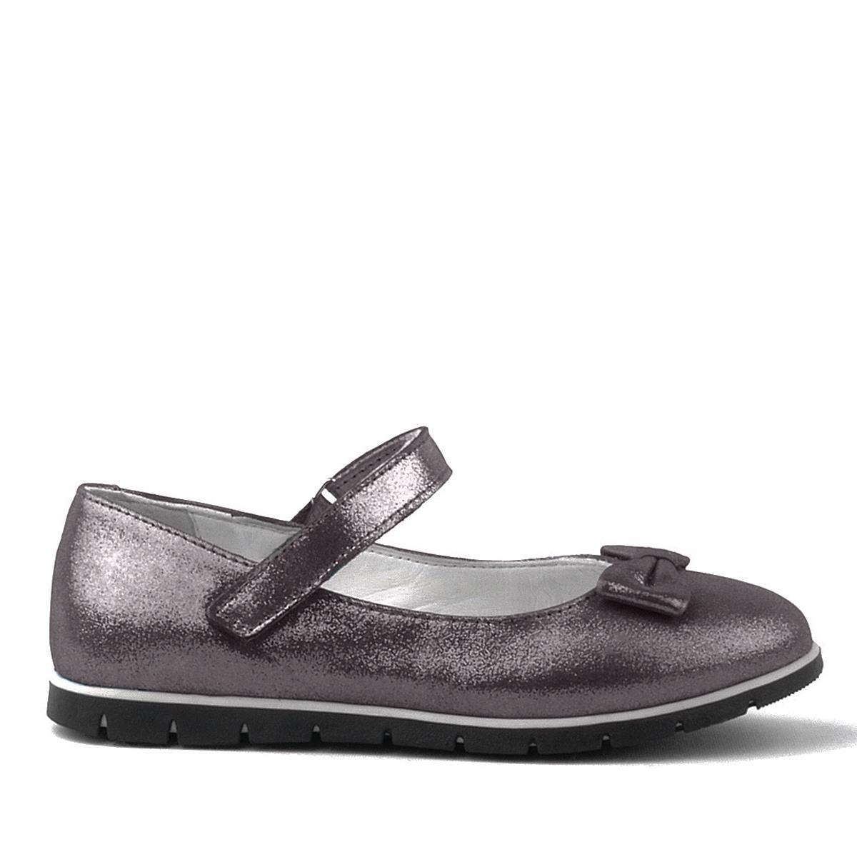 Rakerplus Genuine Leather Platinum Grey Velcro Girls' Ballet Flats - 2