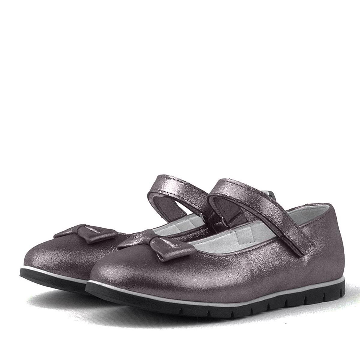 Rakerplus Genuine Leather Platinum Grey Velcro Girls' Ballet Flats - 3