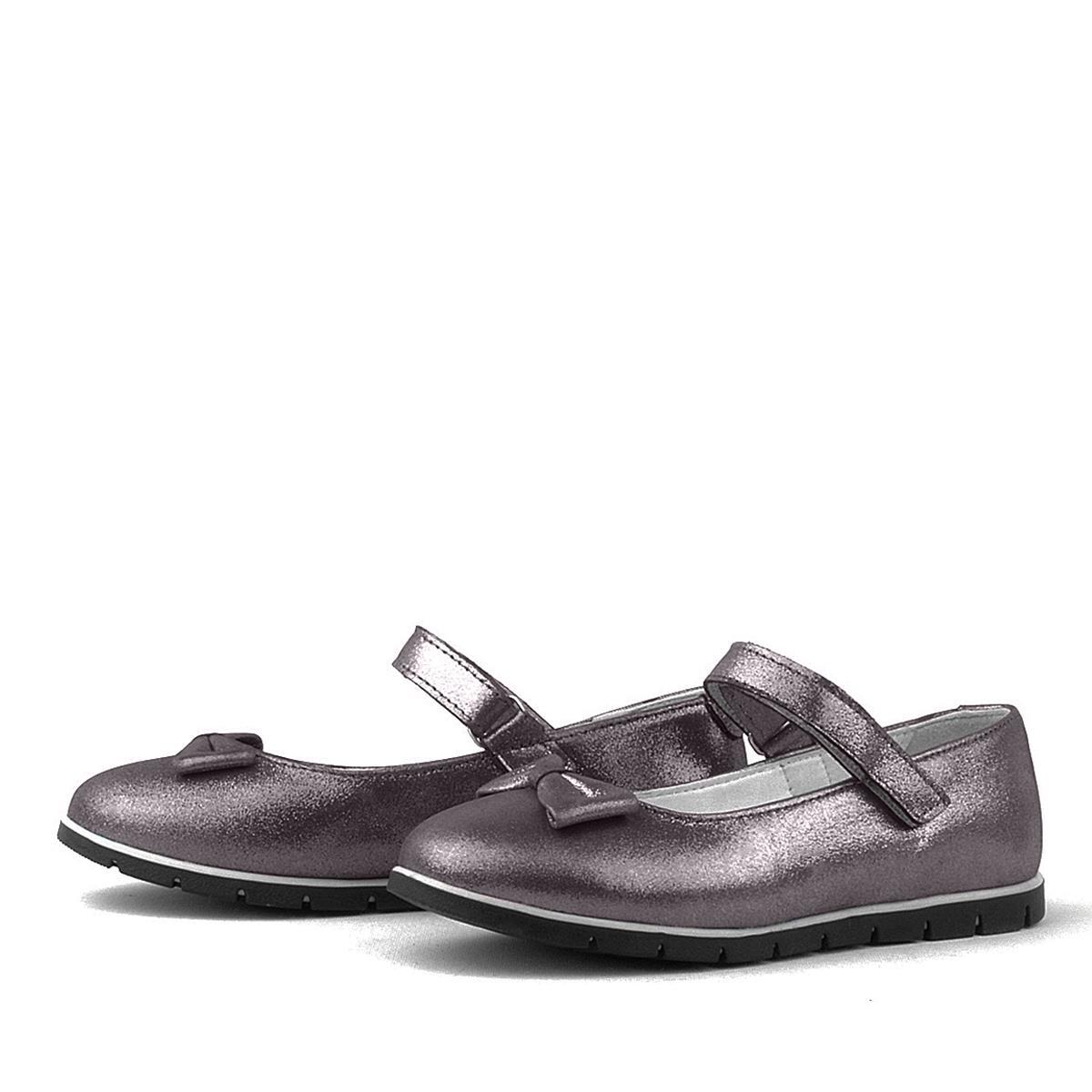 Rakerplus Genuine Leather Platinum Grey Velcro Girls' Ballet Flats - 4