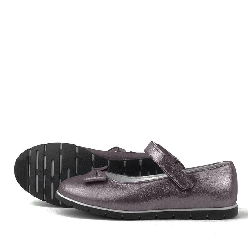 Rakerplus Genuine Leather Platinum Grey Velcro Girls' Ballet Flats - 5