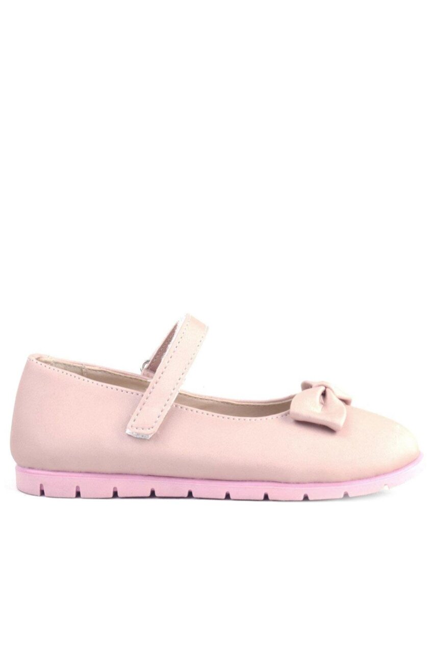Rakerplus Powder Pink Girls' Ballet Flats with Bow and Velcro Closure - 2