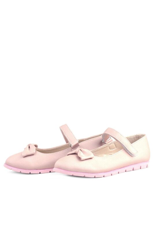 Rakerplus Powder Pink Girls' Ballet Flats with Bow and Velcro Closure - 3