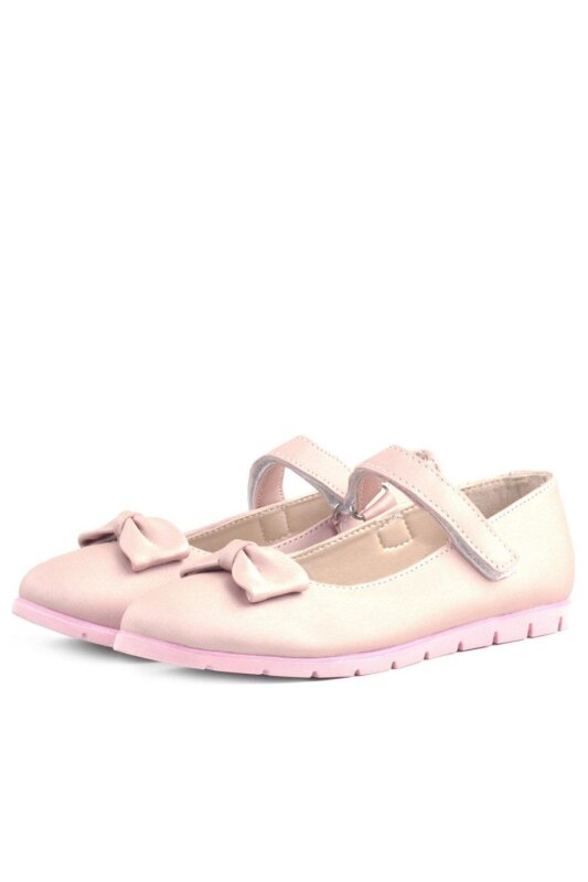 Rakerplus Powder Pink Girls' Ballet Flats with Bow and Velcro Closure - 4