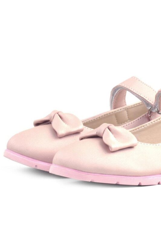Rakerplus Powder Pink Girls' Ballet Flats with Bow and Velcro Closure - 6
