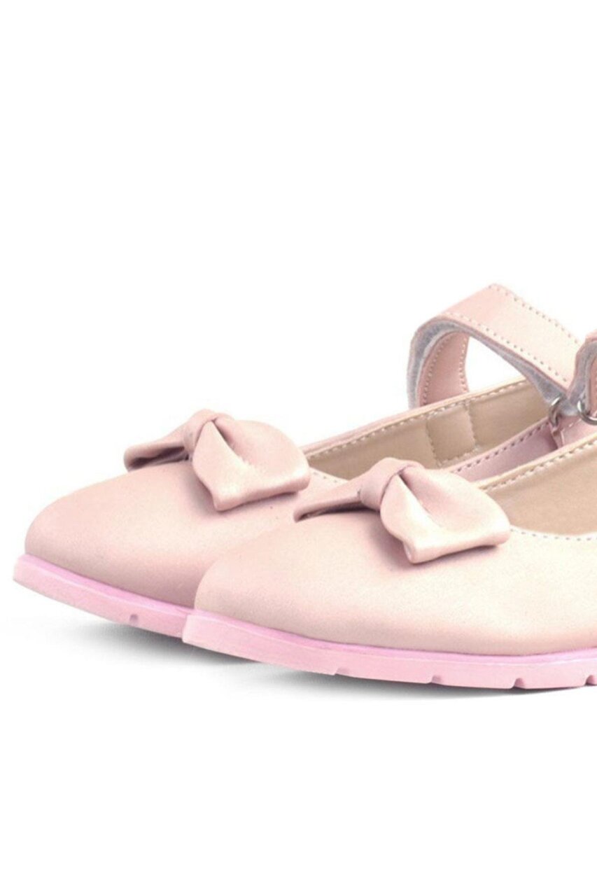 Rakerplus Powder Pink Girls' Ballet Flats with Bow and Velcro Closure - 6