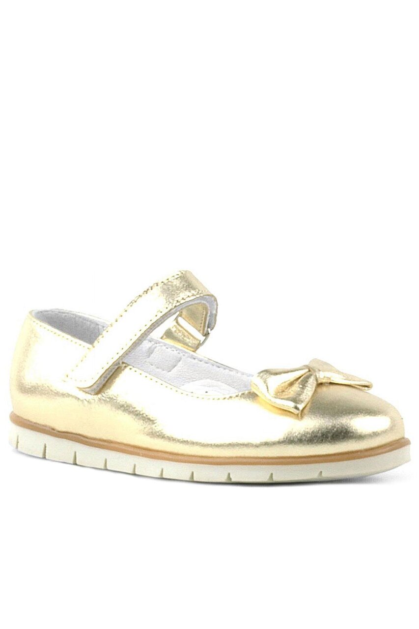 Rakerplus Hakiki Deri Gold Fiyonklu Cırtlı Kız Çocuk Babet - 1