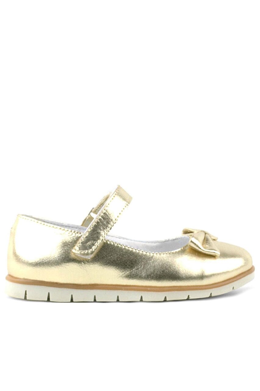 Rakerplus Hakiki Deri Gold Fiyonklu Cırtlı Kız Çocuk Babet - 2