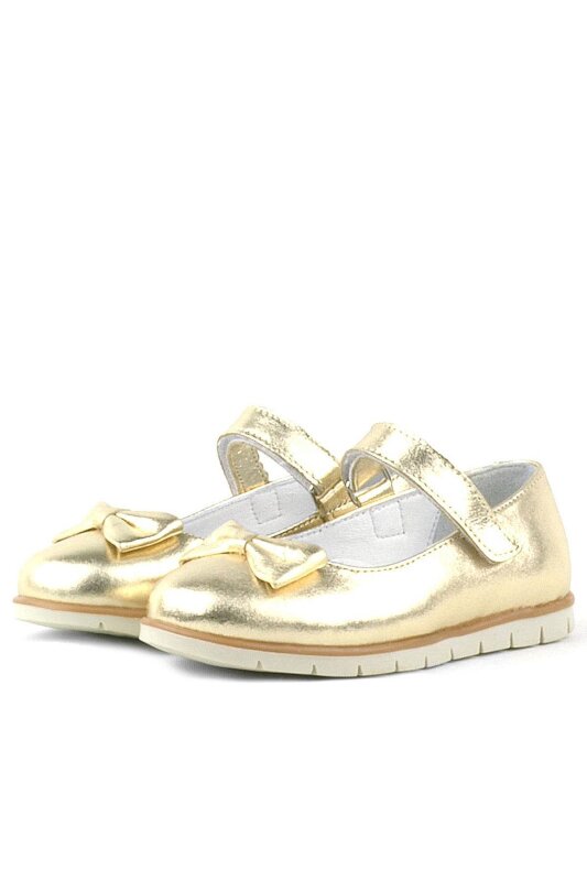 Rakerplus Hakiki Deri Gold Fiyonklu Cırtlı Kız Çocuk Babet - 3