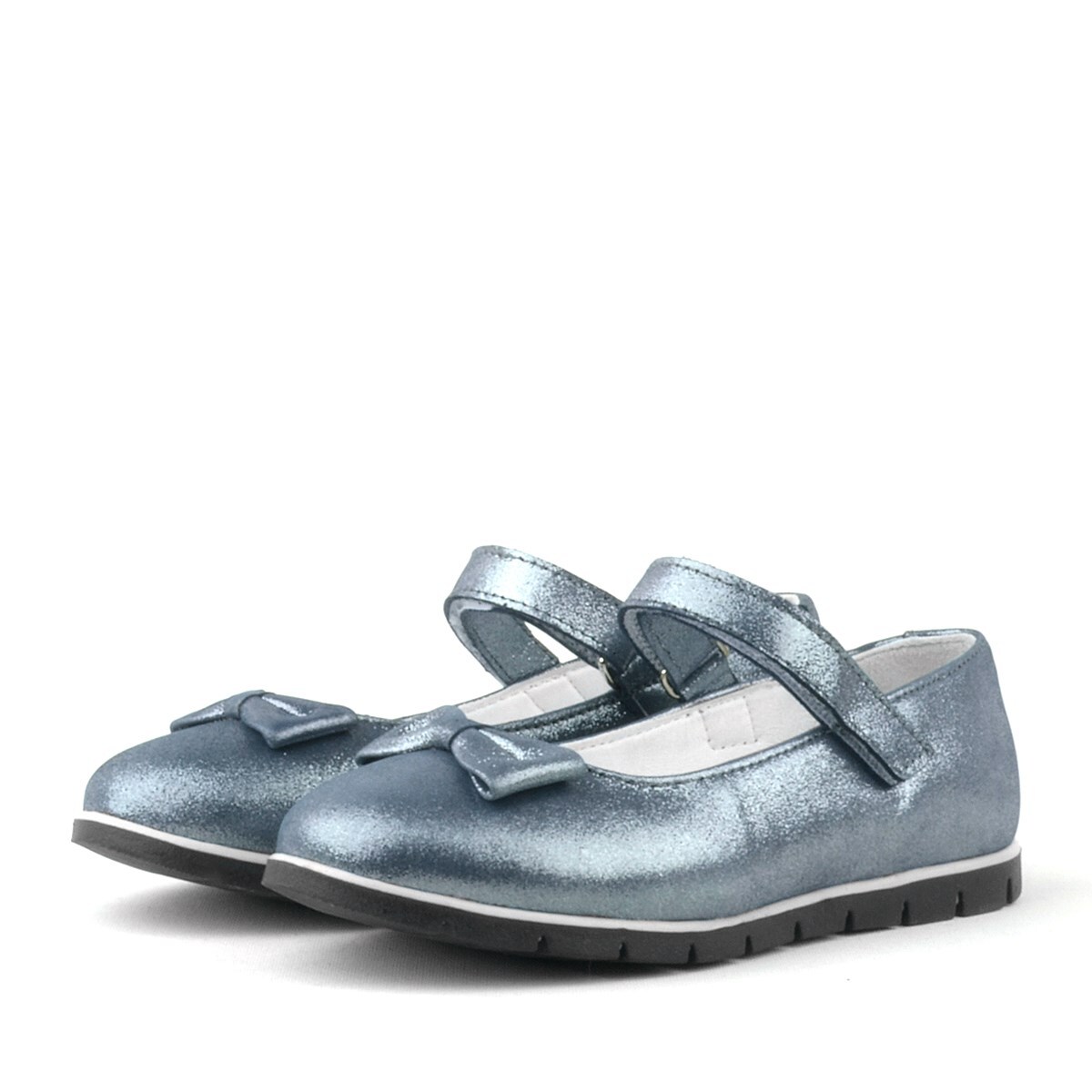 Rakerplus Genuine Leather Anthracite Navy Blue Velcro Girls' Ballet Flats - 3