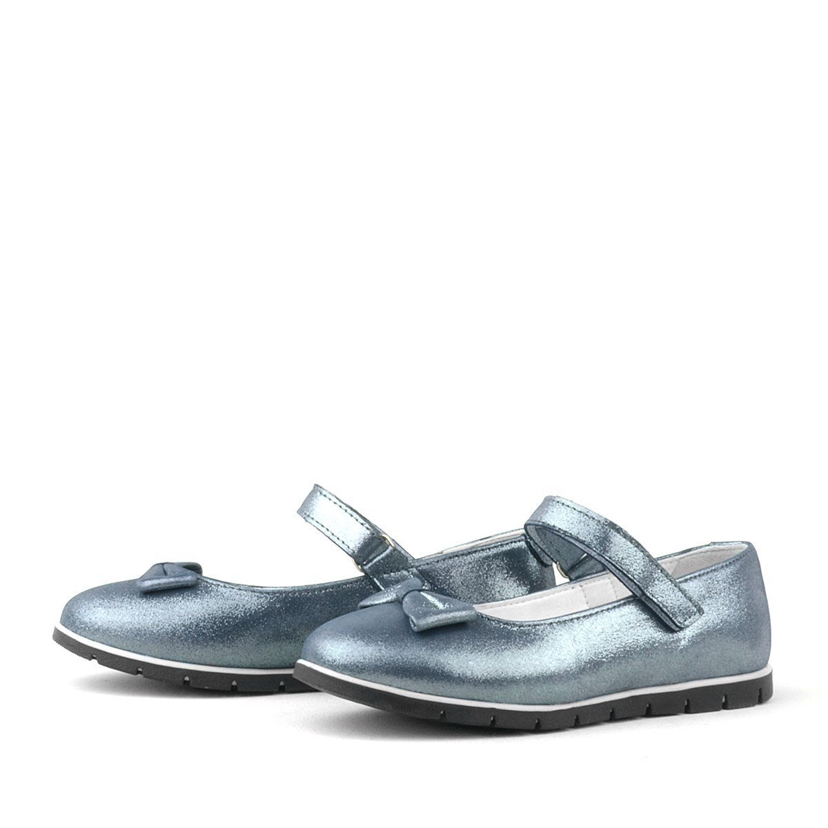 Rakerplus Genuine Leather Anthracite Navy Blue Velcro Girls' Ballet Flats - 4