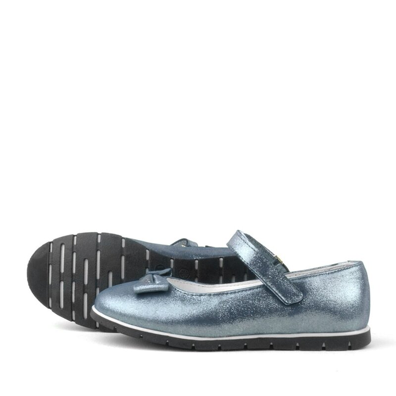 Rakerplus Genuine Leather Anthracite Navy Blue Velcro Girls' Ballet Flats - 5