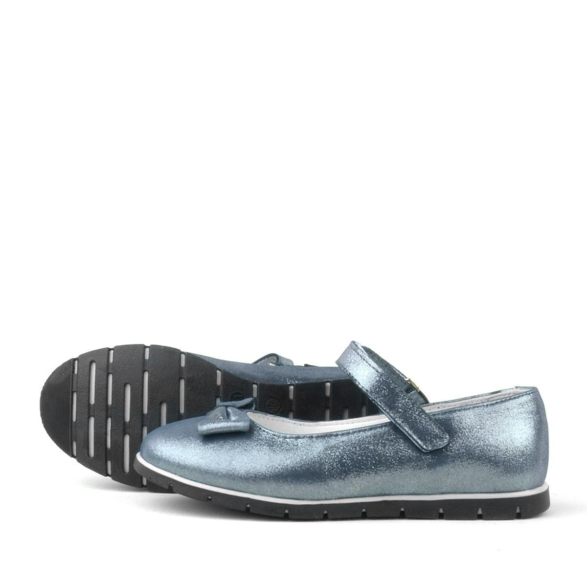 Rakerplus Genuine Leather Anthracite Navy Blue Velcro Girls' Ballet Flats - 5