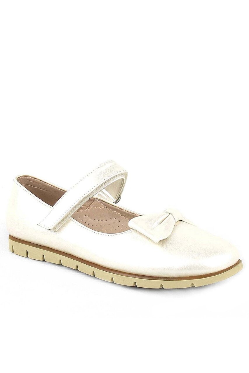 Rakerplus Off-White Patent Leather Girls' Ballet Flats with Bow and Velcro Closure - 1