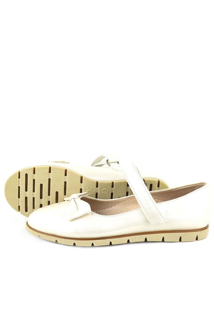 Rakerplus Off-White Patent Leather Girls' Ballet Flats with Bow and Velcro Closure - 5