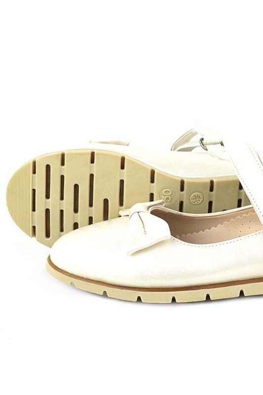 Rakerplus Off-White Patent Leather Girls' Ballet Flats with Bow and Velcro Closure - 6