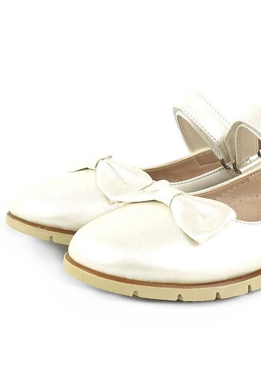 Rakerplus Off-White Patent Leather Girls' Ballet Flats with Bow and Velcro Closure - 7