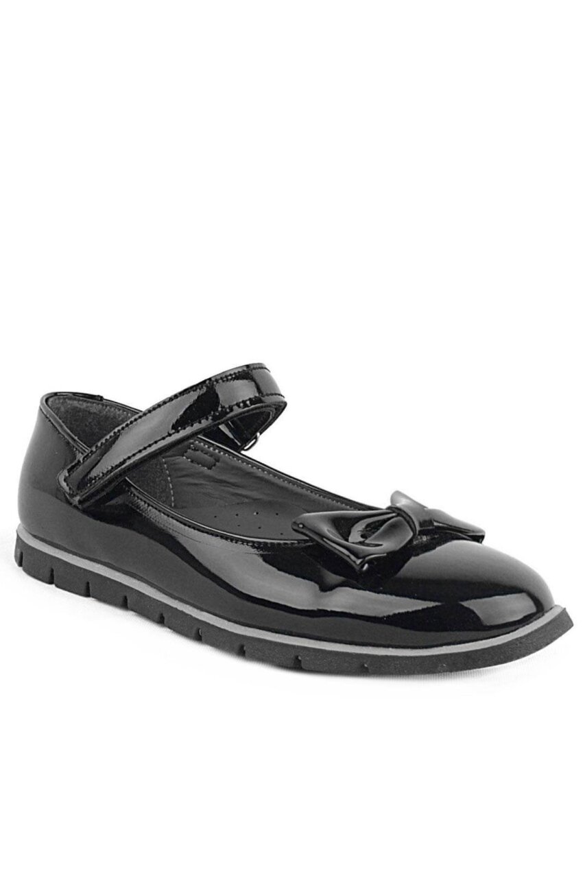 Rakerplus Black Patent Leather Girls' Ballet Flats with Bow and Velcro Closure - 1