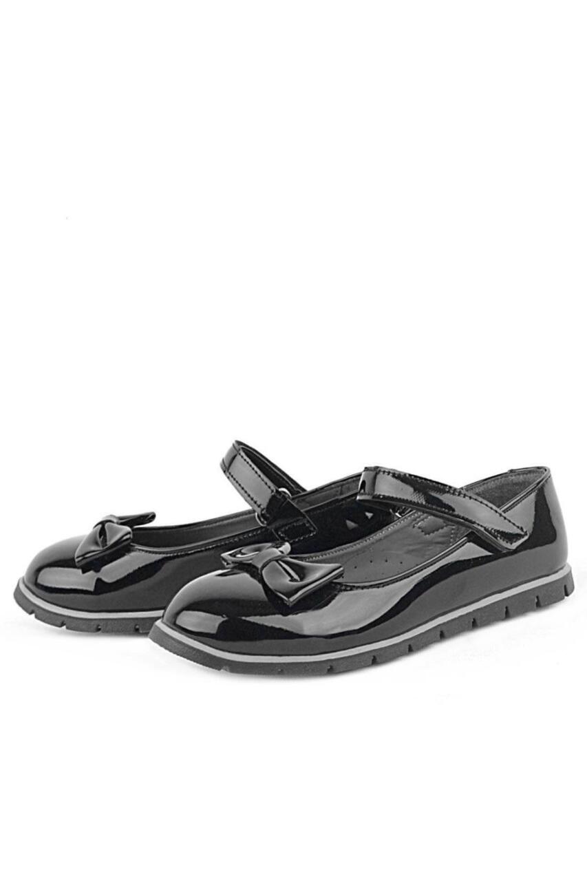 Rakerplus Black Patent Leather Girls' Ballet Flats with Bow and Velcro Closure - 3