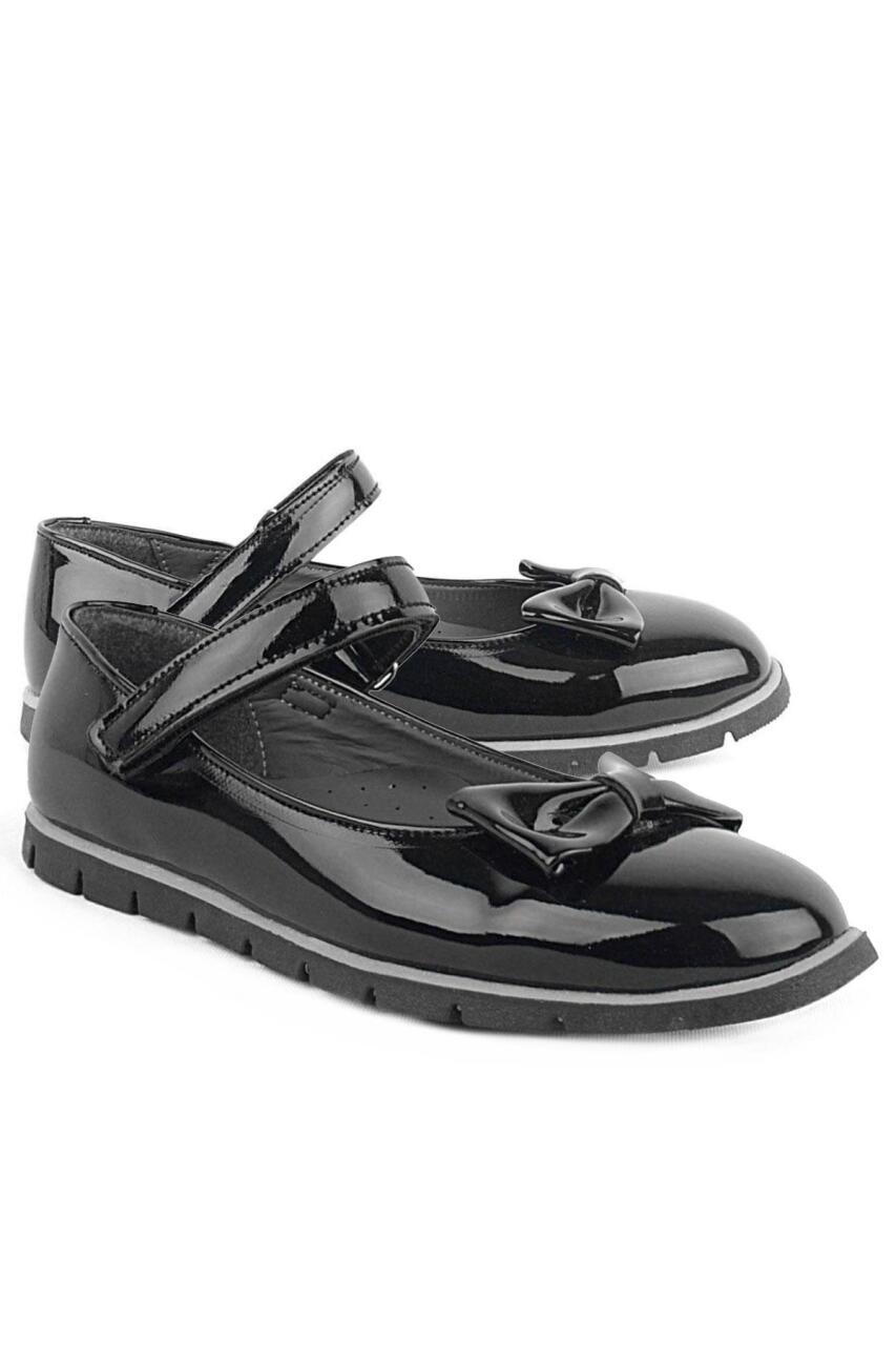 Rakerplus Black Patent Leather Girls' Ballet Flats with Bow and Velcro Closure - 5