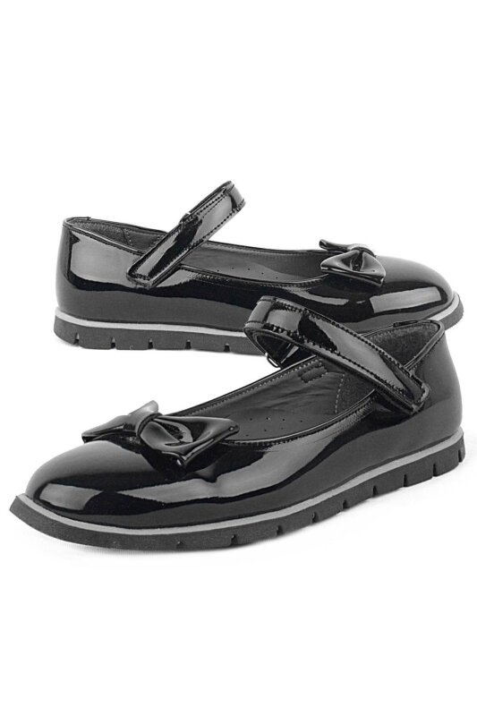 Rakerplus Black Patent Leather Girls' Ballet Flats with Bow and Velcro Closure - 6