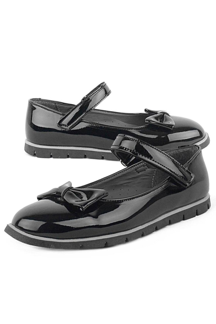 Rakerplus Black Patent Leather Girls' Ballet Flats with Bow and Velcro Closure - 6