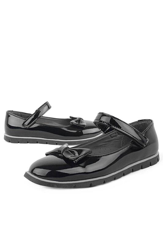 Rakerplus Black Patent Leather Girls' Ballet Flats with Bow and Velcro Closure - 7