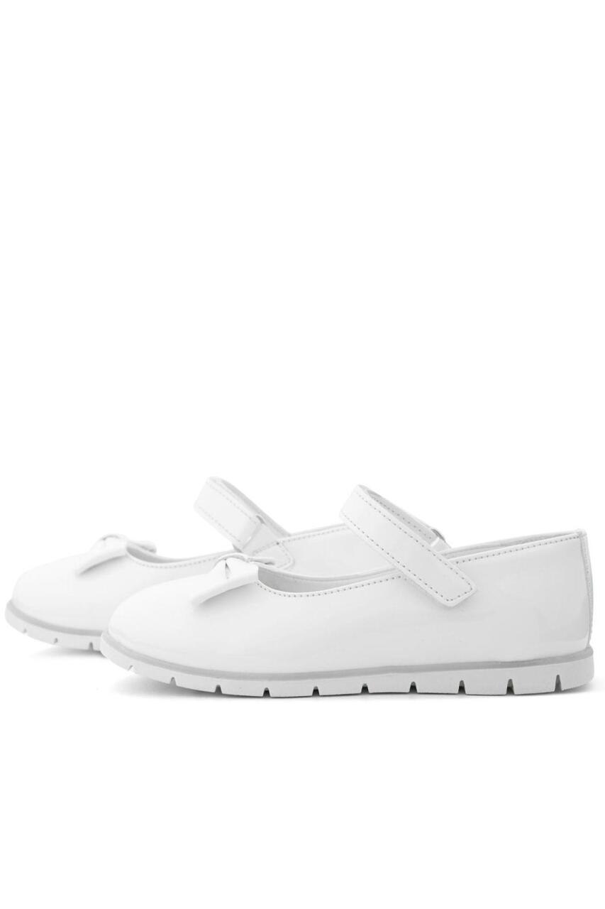 Rakerplus Beyaz Rugan Fiyonklu Cırtlı Kız Çocuk Babet - 6