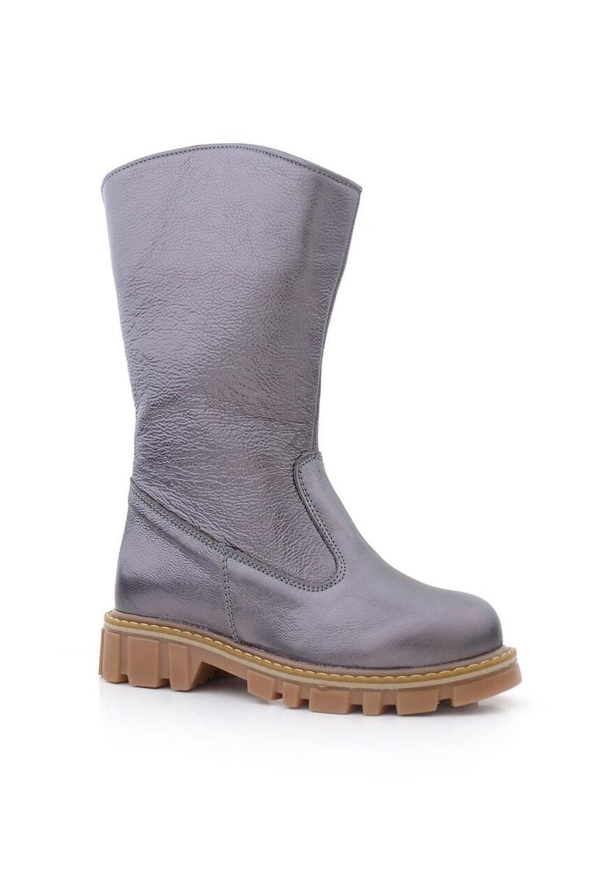 Rakerplus Genuine Leather Platinum Zippered Tall Girls' Boots - 1