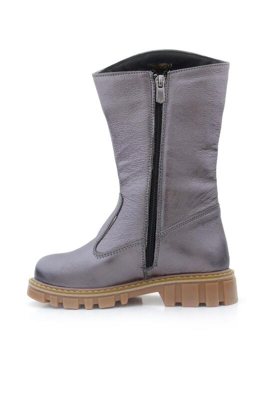 Rakerplus Genuine Leather Platinum Zippered Tall Girls' Boots - 4