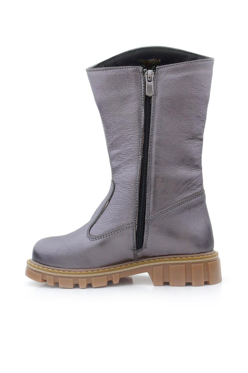 Rakerplus Genuine Leather Platinum Zippered Tall Girls' Boots - 4