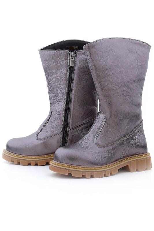 Rakerplus Genuine Leather Platinum Zippered Tall Girls' Boots - 5