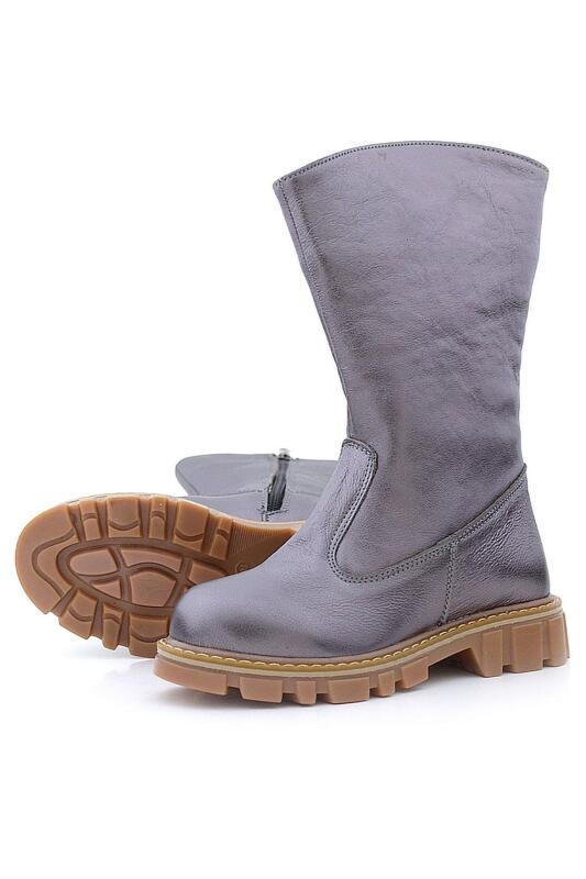 Rakerplus Genuine Leather Platinum Zippered Tall Girls' Boots - 6