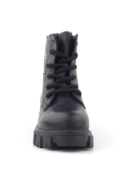 Rakerplus Siyah Bağcıklı Fermuarlı Metal Detaylı Kız Çocuk Bot - 2