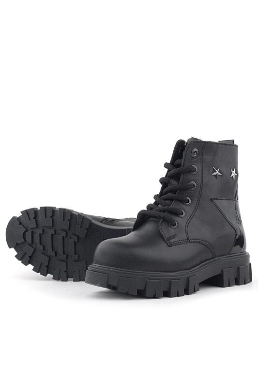 Rakerplus Siyah Bağcıklı Fermuarlı Metal Detaylı Kız Çocuk Bot - 4