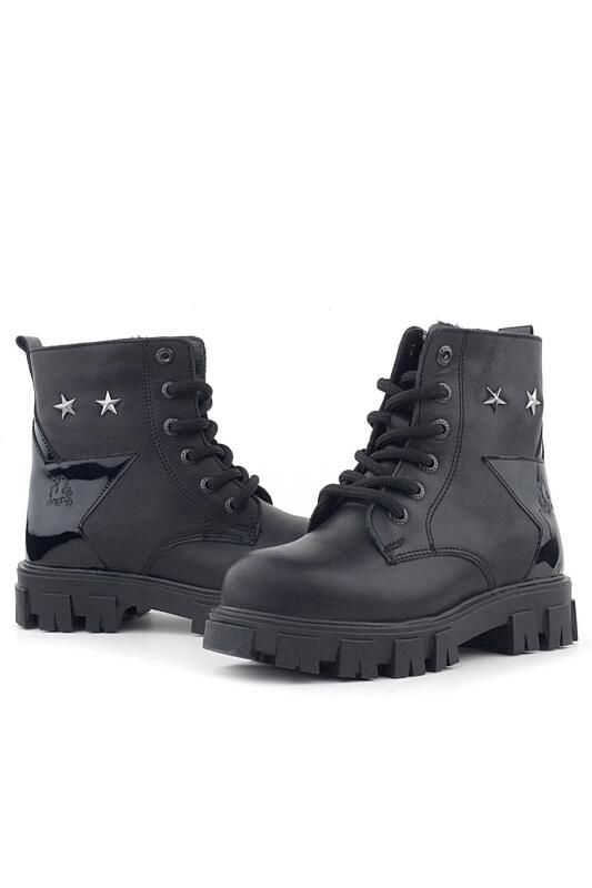 Rakerplus Siyah Bağcıklı Fermuarlı Metal Detaylı Kız Çocuk Bot - 6