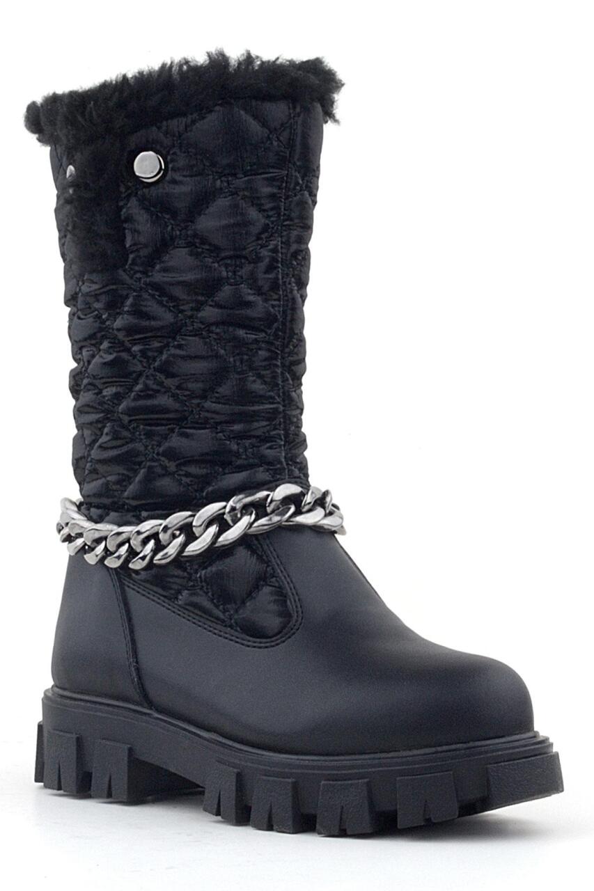Rakerplus Black Long Zip Chain Detail Girls' Rain Boots - 1