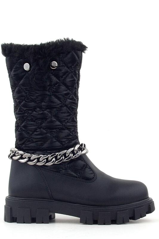 Rakerplus Black Long Zip Chain Detail Girls' Rain Boots - 2