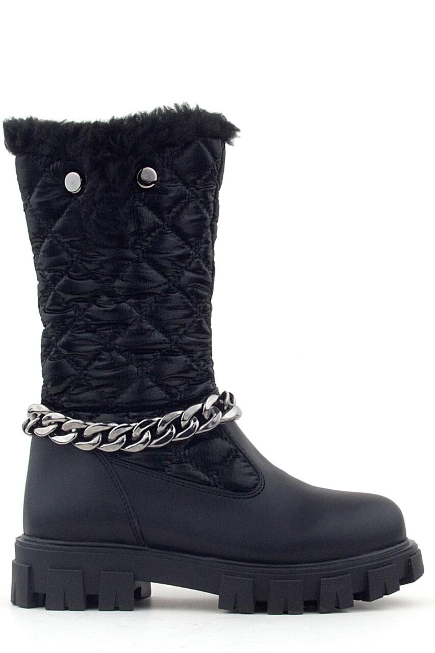 Rakerplus Black Long Zip Chain Detail Girls' Rain Boots - 2