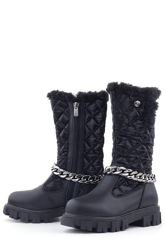 Rakerplus Black Long Zip Chain Detail Girls' Rain Boots - 4