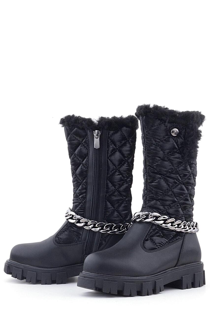 Rakerplus Black Long Zip Chain Detail Girls' Rain Boots - 4